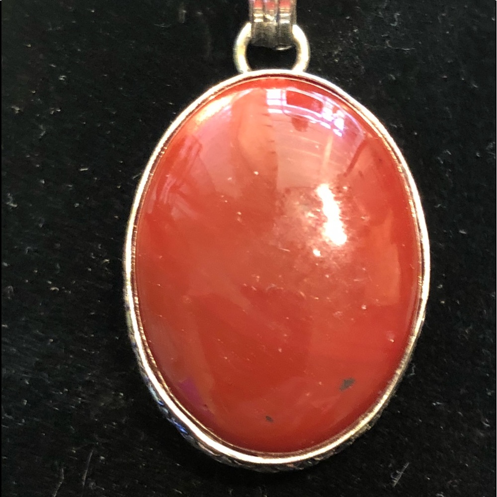 Burnt Sienna colored Agate Pendant & real Silver